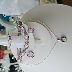 (NWT) Oval-Cut White Opal & Amethyst Flower Set